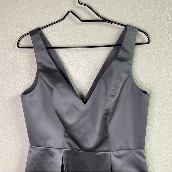 Sorella Vita Gray Satin Short Bridesmaid Formal Dress With Pockets Size 14 - Picture 7 of 8